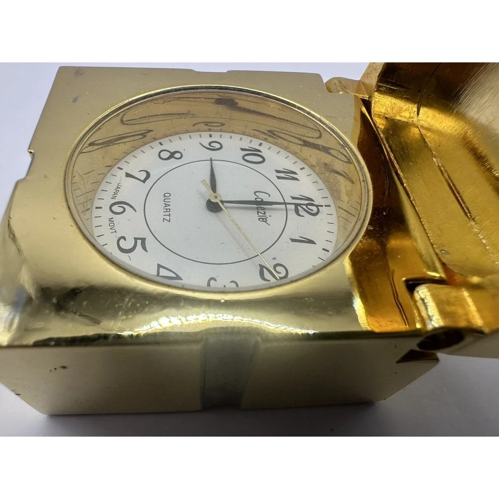 Collezio Miniature Brass Gift Box‎ New Battery Gold Tone Clock Watch V